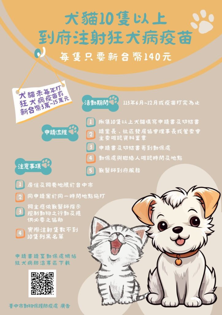 揪10隻以上犬貓可享優惠！　中市府推到府注射狂犬病疫苗