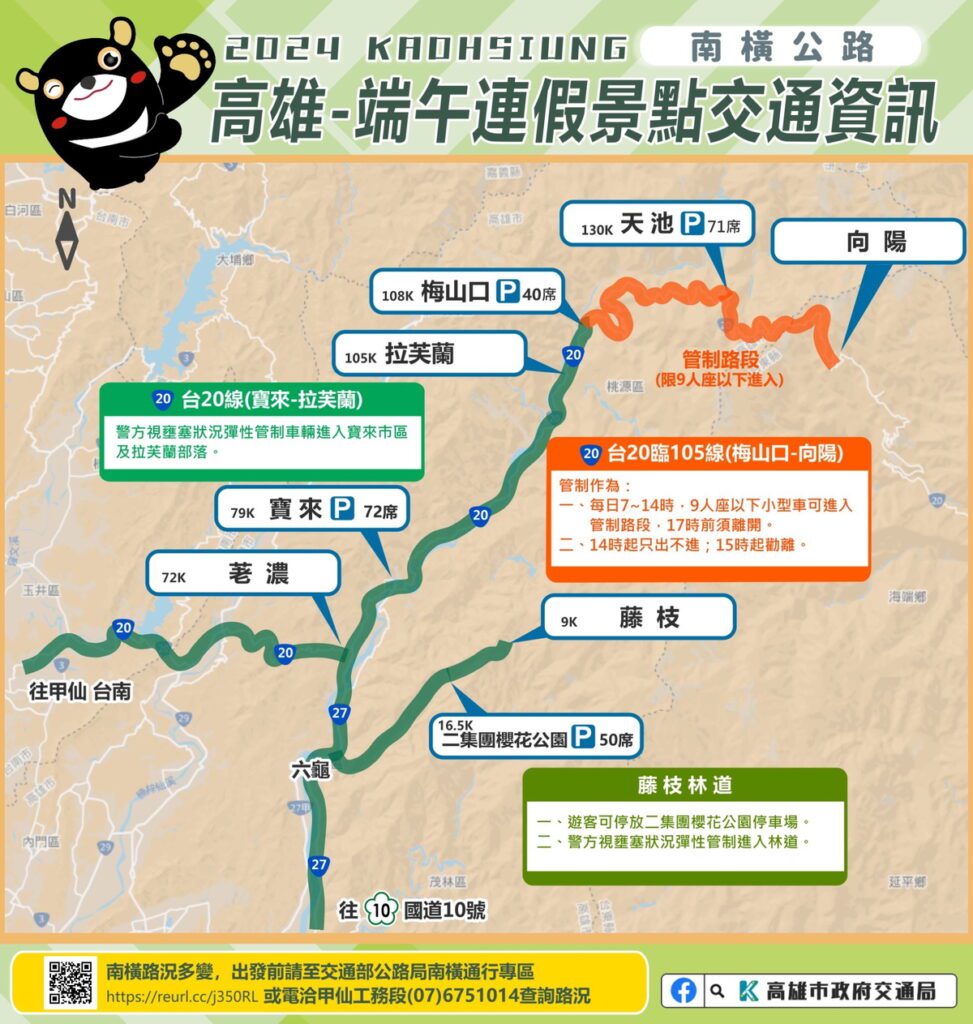 端午連假出遊車潮多　高市交通局呼籲市民多搭乘公共運輸並留意交通管制資訊