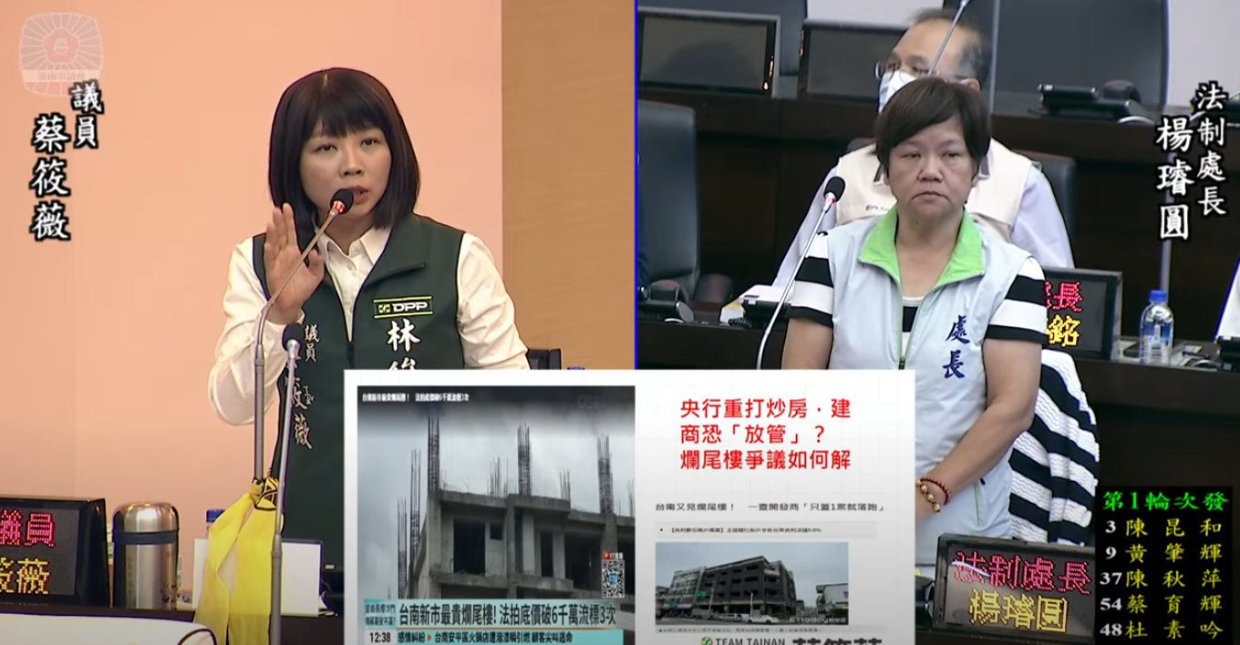 央行重打炒房，房市恐現斷頭潮-台南市議員蔡筱薇：留意爛尾樓爭議，研擬增設諮詢平台