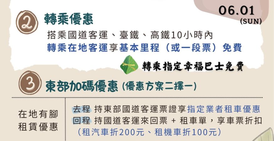 端午連假搭客運　享多項公共運輸優惠