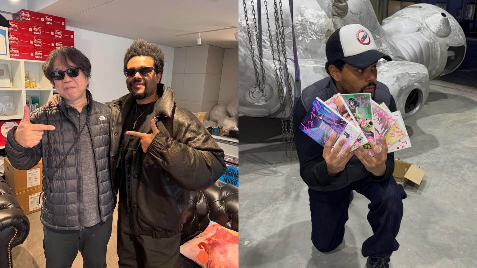 歌手威肯The Weeknd與渡邊信一郎合照、手捧《繆斯的初戀》單​​​​行本