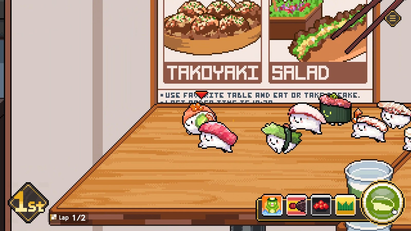 Steam類賽馬娘壽司養成賽跑《Wabisabi SushiDerby》開放試玩途中被食客夾走吃掉就淘汰